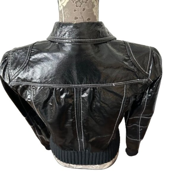 Vintage 90's Personal Identity Rare Women's Medium Shinny Black Biker Jacket Top - Picture 5 of 16